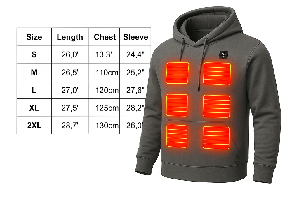 USB Verwarmde Hoodie – 7 Verwarmzones – Unisex Thermo Fleece – Grijs