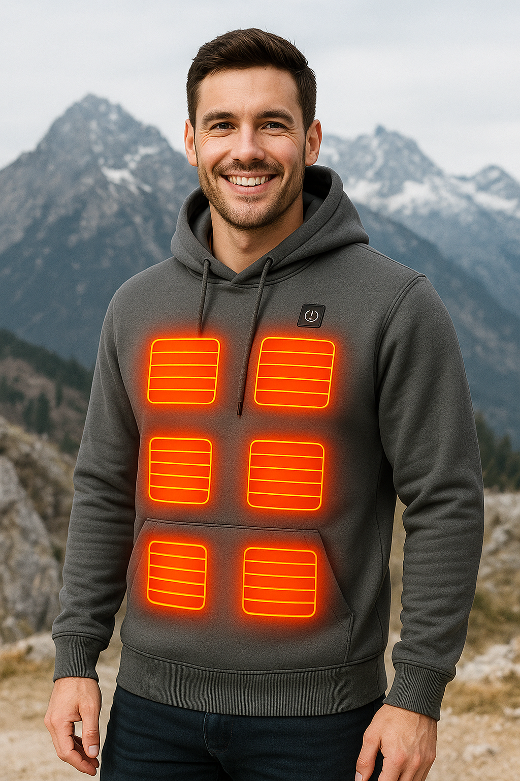 USB Verwarmde Hoodie – 7 Verwarmzones – Unisex Thermo Fleece – Grijs
